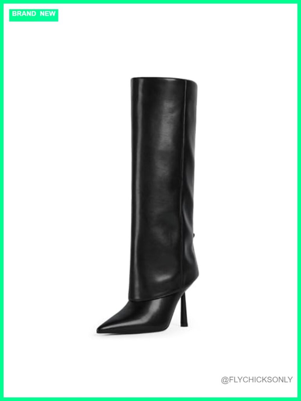 Fold Over Knee High Boots Pointed Toe Stiletto Heel Shark Boots